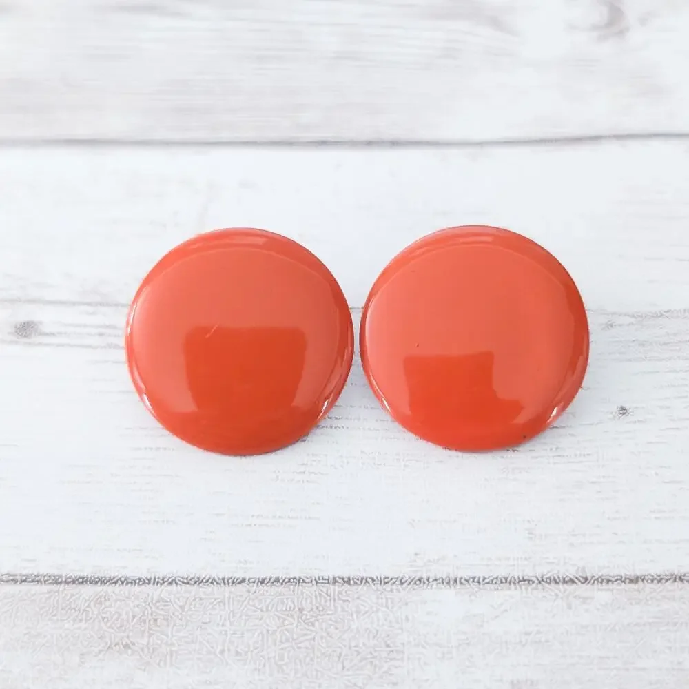 Vintage Clip On Earrings Deep Orange Retro Circle 1